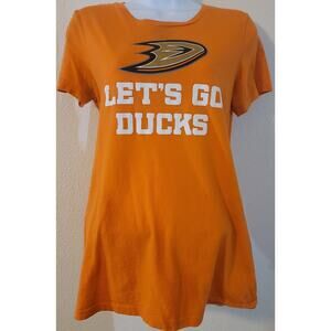 Rinky Orange Let's Go Ducks Anaheim Hockey Women's Shirt Large Short Sleeve
